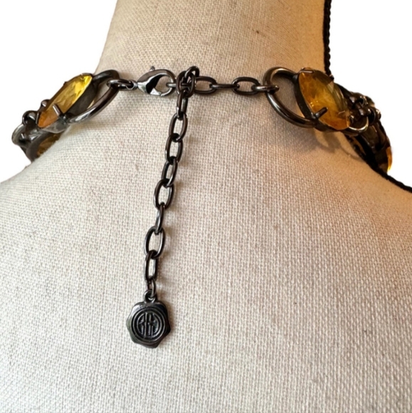 Vintage Signed RJ Graziano Citrine Crystal Gunmetal Couture Choker Necklace - Picture 15 of 16